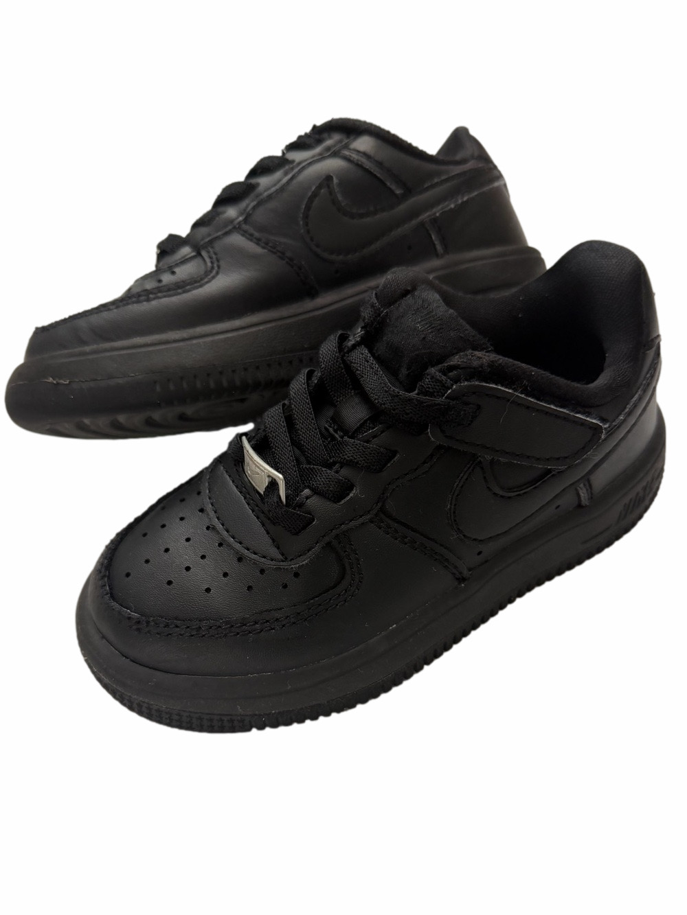 Nike Air Force 1 Kids 9C Toddler Black Low-Top Leather Sneakers Hook-Loop Strap